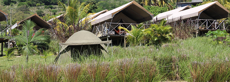 Vue des tentes du Otentic Eco Tent Experience sur Grande Rivière Sud Est
